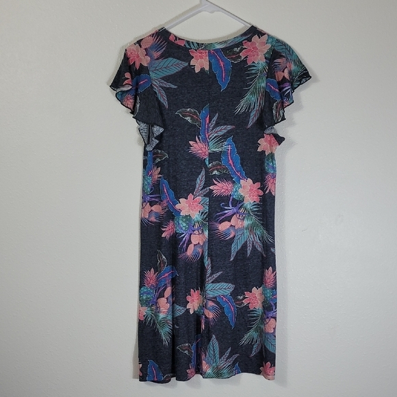 GAP Floral Ruffle Dress Size S Linen Hawaiian Short Sleeve Summer Casual - Picture 9 of 11